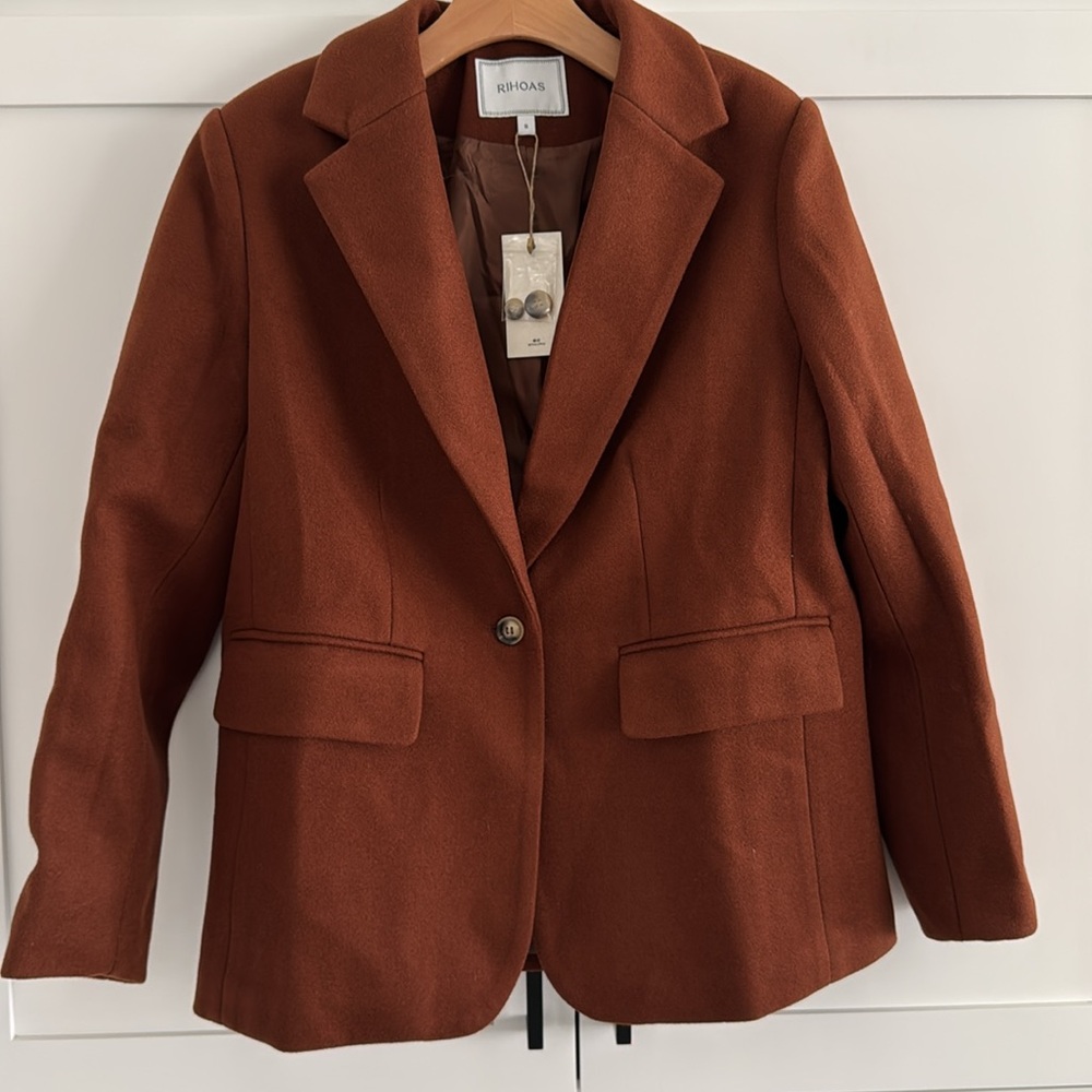 Rihoas The Solid Collared Single Button Blazer Br… - image 4